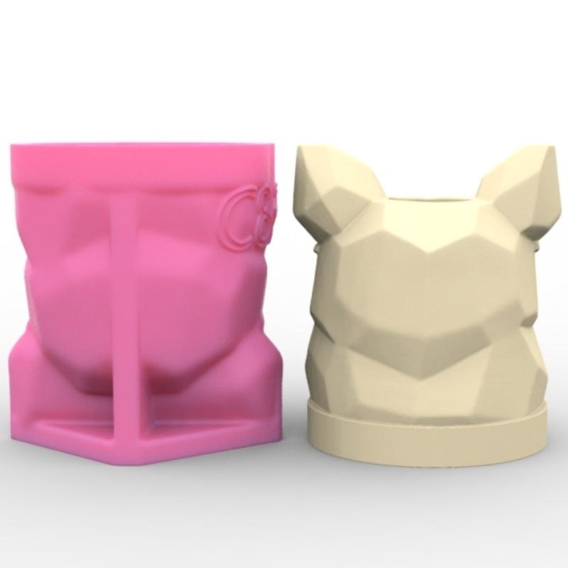 Innovative Silicone Flower Vase Mold Bulldog Shape Flexible Ornament Molds Silicone Flowerpot Mold Suitable for Crafting