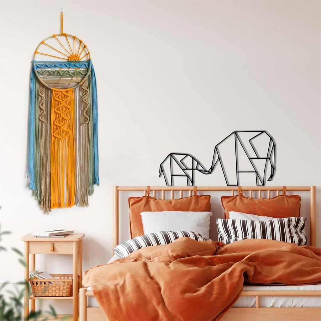 LB Macrame Wall Hanging Boho Macrame Wall Decor, Sunset Wall Art Dream Catcher Hand Woven Wall Art Boho Colorful Sun Tapestry for Bedroom Living Room
