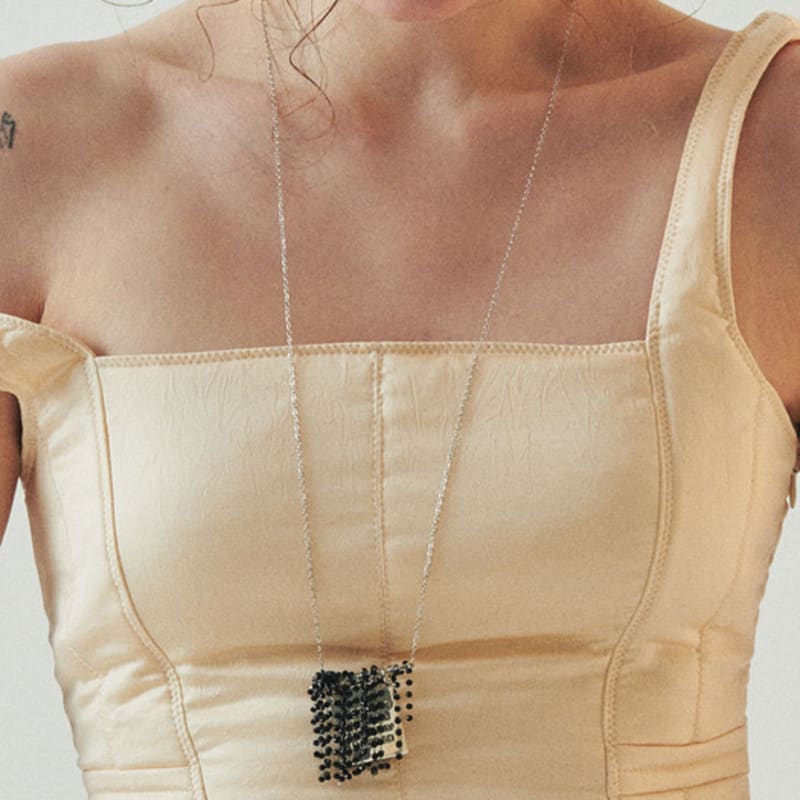 August Harmony Black Beads Fringe Picket Necklace