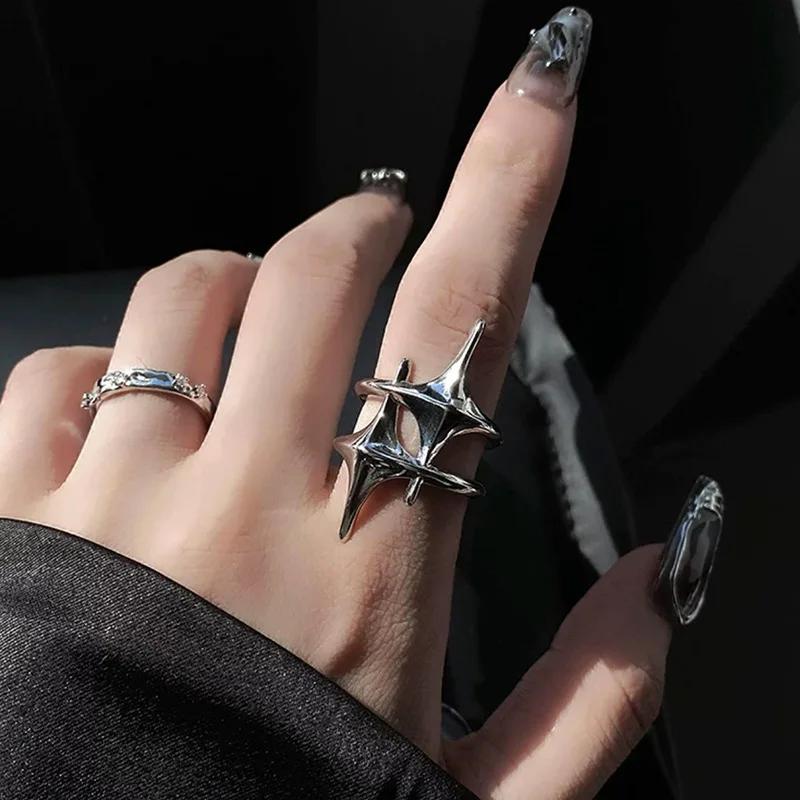 Punk Silver Color Y2K Stars Open Rings for Women Men Fashion Adjustable Couple Rings Hip Hop Vintage Ring Jewelry Gift