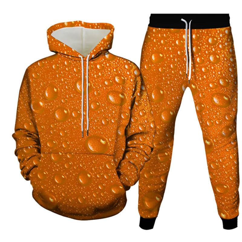 Funny Fresh Water Droplets on Purple Leaves Print Men's Hoodie Pants 2-Piece Outfits Men Hooded Sweatshirt Sets Tracksuit Suits