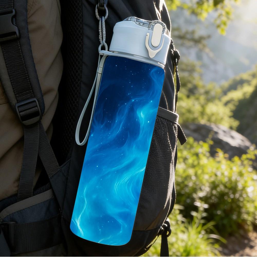 1PC Blue Flame Smoke Swirl Art Print 750ml Color Plastic Sports Water Bottle Leakproof Flip Straw Lid Suitable for Sports Office Home Use