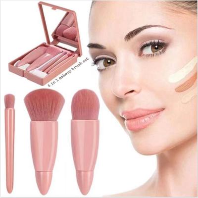 INS 5 in 1 Reise-Make-up-Pinsel-Set mit weichen Borsten und Spiegel, Make-up-Pinsel-Set mit integriertem Spiegel, tragbares Make-up-Pinsel-Set, Foundation-Eyeliner-Pinsel