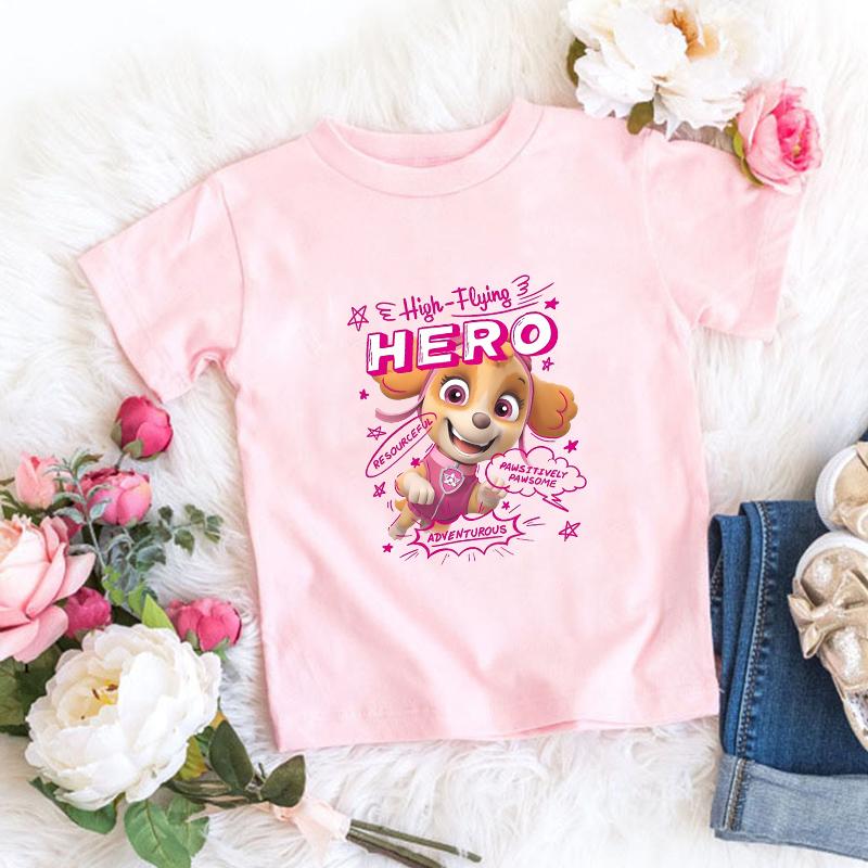 Summer Children's Korean-style Clothes, Baby Casual T-shirt, Cute Birthday Gift Paw Patrol, Pink Cartoon Skye Short-sleeve Top