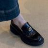 Cowhide~ Camellia platform loafers women's 2025 new leather retro single shoes one-pedal British small leather shoes