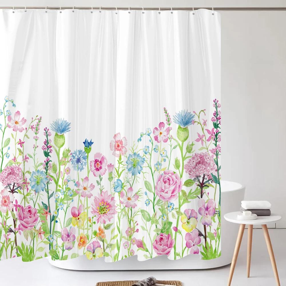 Shower Curtain Nordic Style Fresh Plant Flower Leaf 3D Printing Shower Curtains Polyester Waterproof Home Decor Curtain 180x180