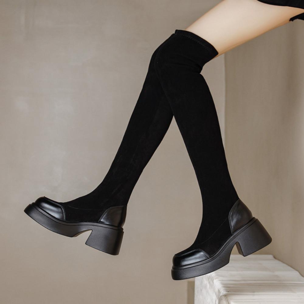Long Women Boots Winter New Thick Soled Heightening Boots Women's High Boot Thick-soled Over Knee Elastic Boots Suede