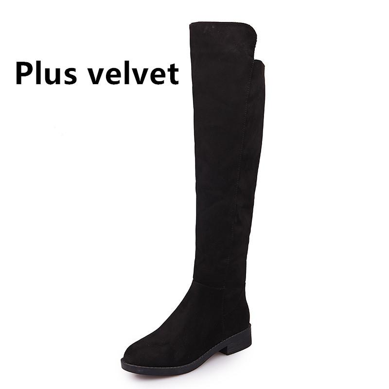 

Осенне-зимняя обувь. Сапоги выше колена. Женская обувь с тонкими длинными эластичными ботинками и высокой плоской подошвой. 41 темно-синий