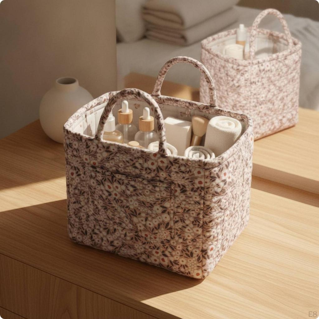 Collapsible Quilted Cloth Storage Basket Decorative with Pocket