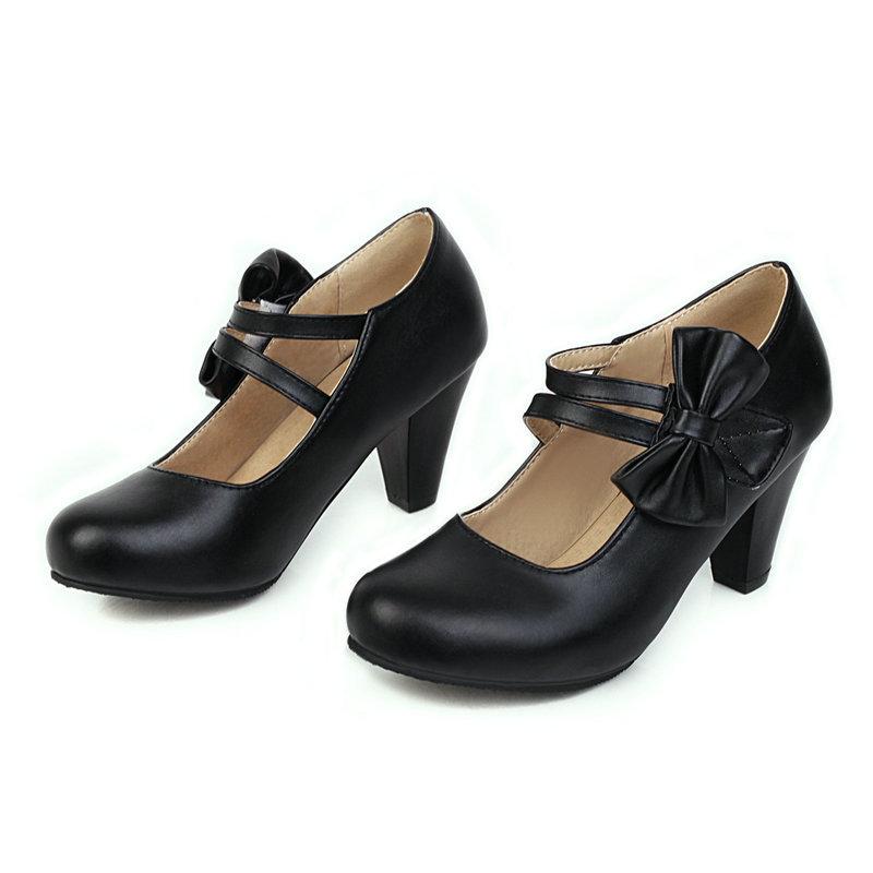 Women's Mary Jane Bow Block Heel Pumps for Party Casual Wear