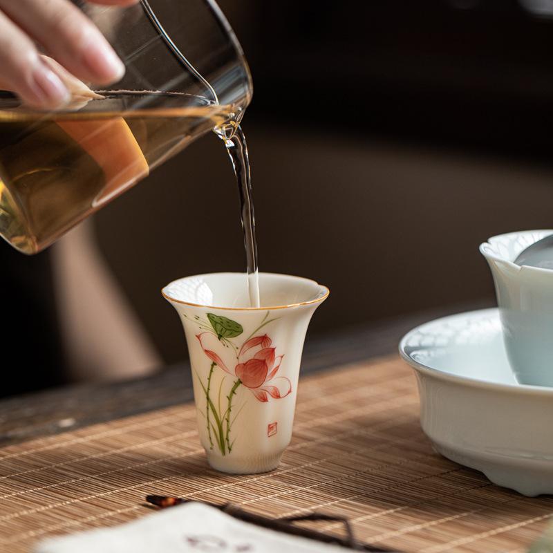 Honey Yellow Underglaze Hand Painted Aroma Cup Ceramic Sniffer Cup for Gongfu Tea Tasting Floral Design Chinese Style