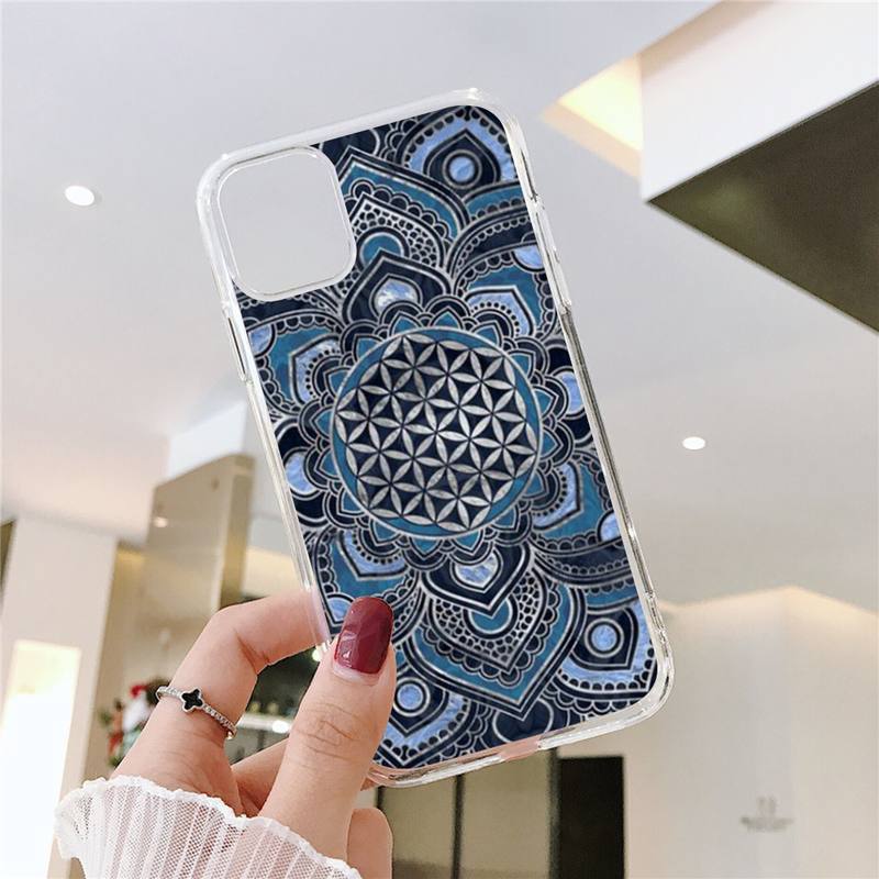 Flower of Life In Lotus Phone Case For iPhone 11 12 Mini 13 14 15 Pro XS Max X Plus SE XR Transparent Shell