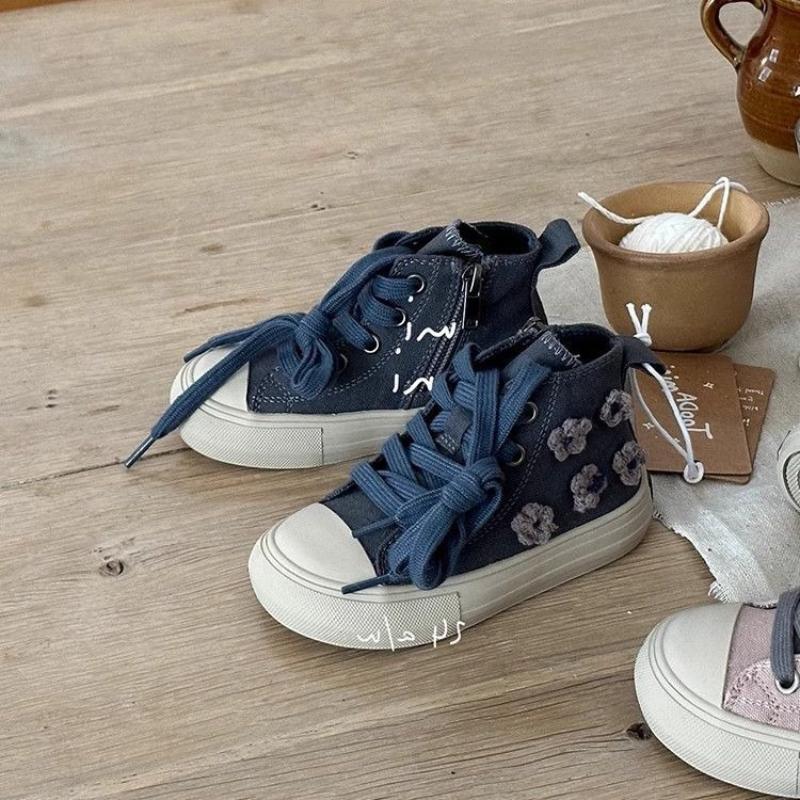 

Children High Top Canvas Shoes Spring Baby Fashion Non-slip Casual Shoes Boys Girls Flower Platform Outdoor Sports Shoes 25