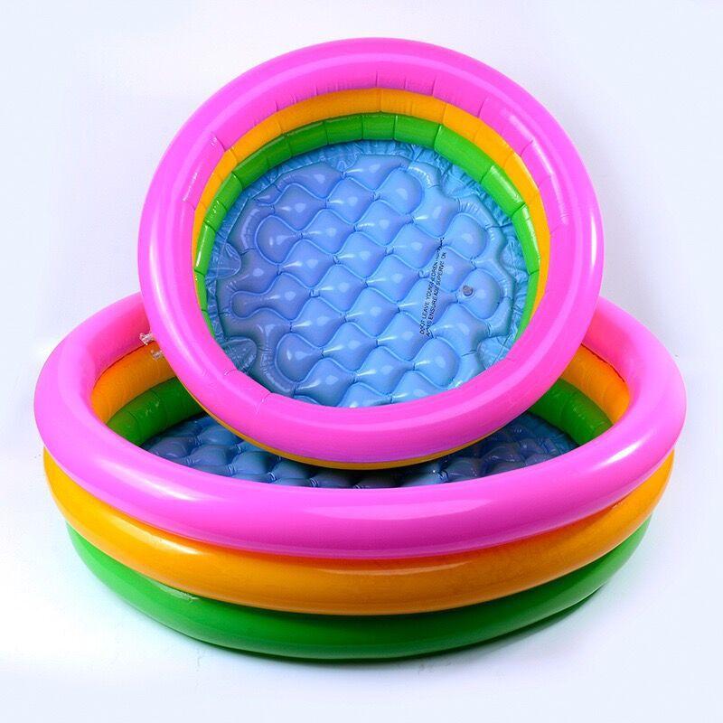 Three Ring Rainbow Foldable Inflatable Swimming Tub Toy Round Pool Baby Waterproof Playhouse Sand Table Fishing Toy Toddler Shower Bath for Children