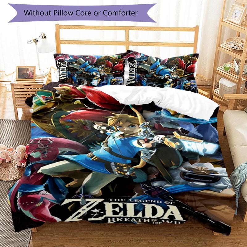 3pcs Cartoon Z-Zeldas pattern bedding set duvet cover set includes duvet cover &pillowcases, perfect all season bedroom decoration & gift