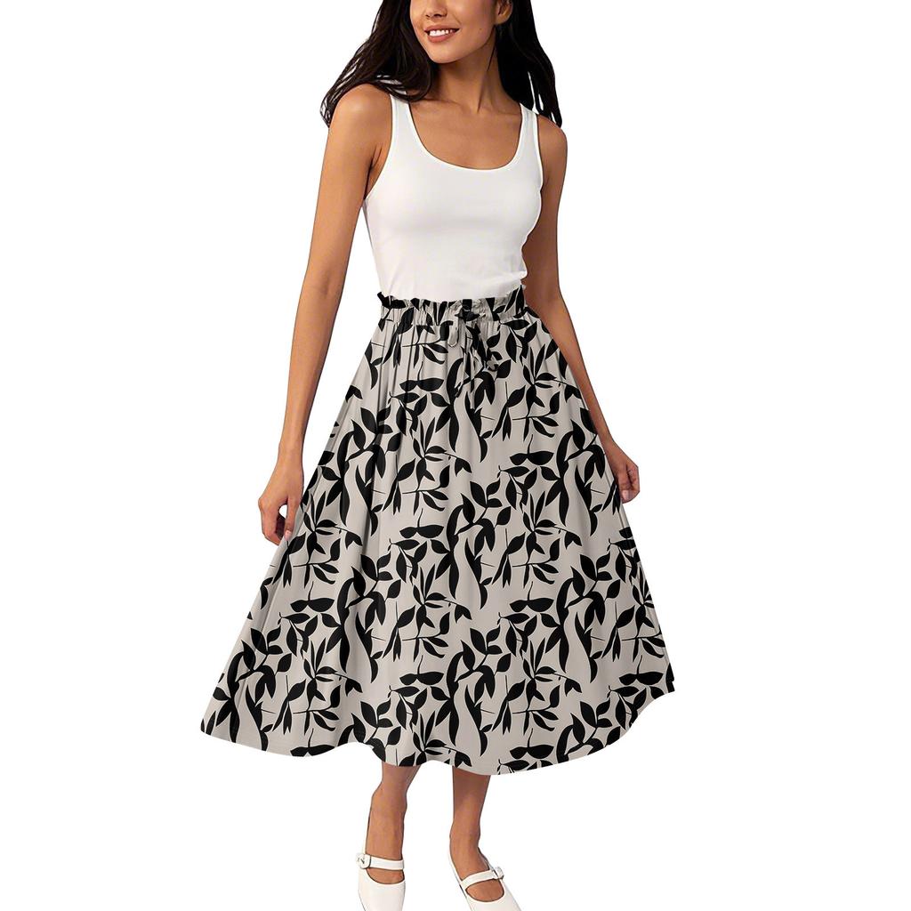 Women's Casual High Waist Drawstring A-line Skirt Printing Skirt