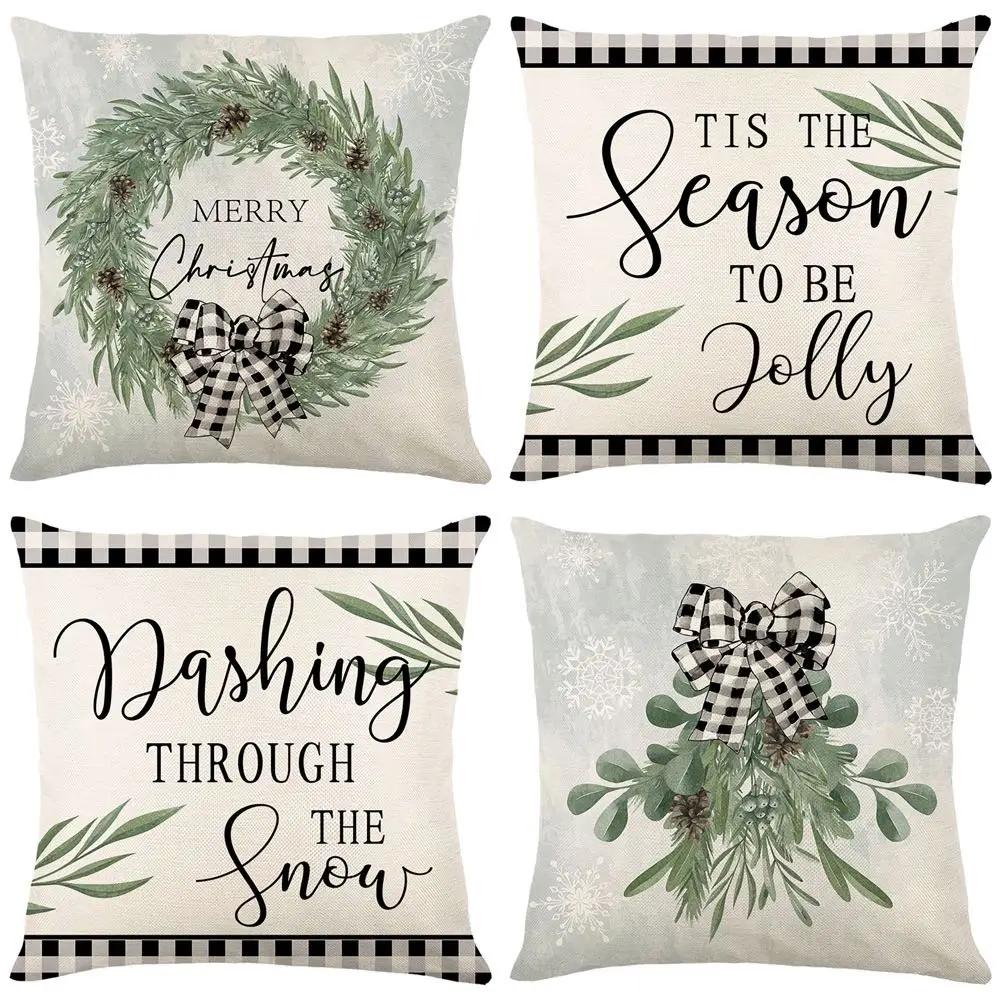 45cm Merry Christmas Cushion Cover Pillowcase 2025 Christmas Decorations for Home Ornament New Year Christmas Decor 2025 Noel