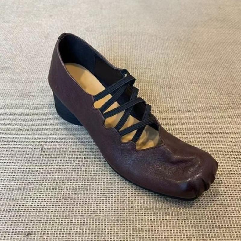 2024 Original Women's Square Toe Dance Shoes 2024 Spring Mary Jane Thick Heel Luxury Ballet Shoes Genuine Leather Shoes