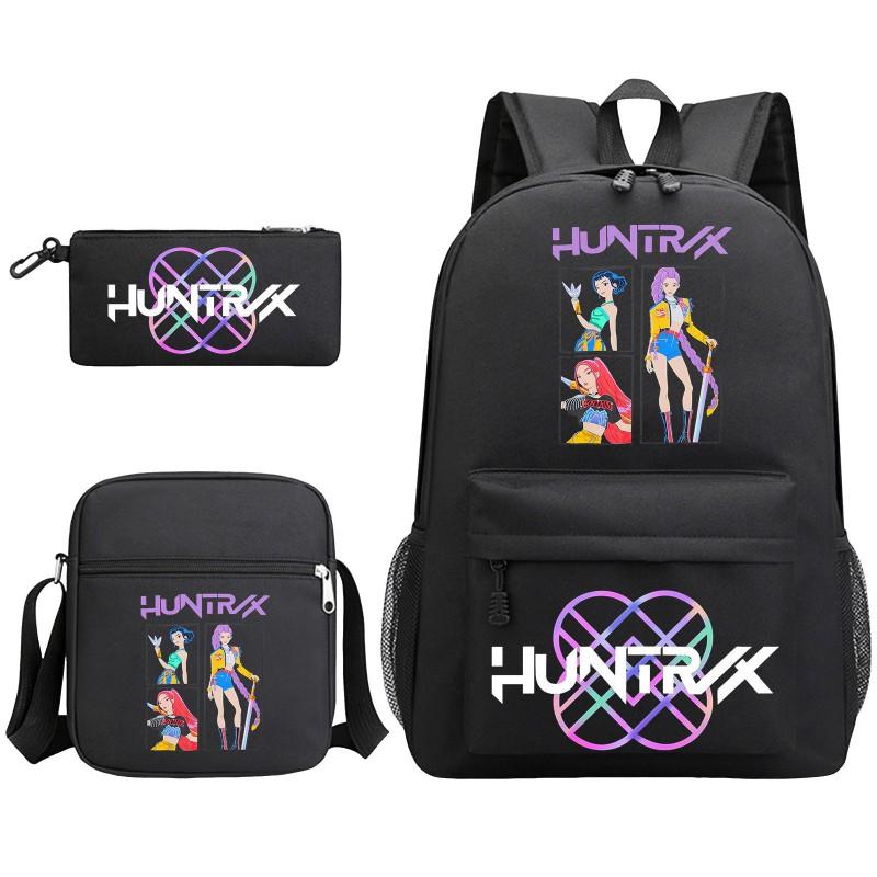 Cartoon Print School Backpack Set Teens Shoulder Bag Pencil Case Bookbag Oxford Fabric Ergonomic Straps