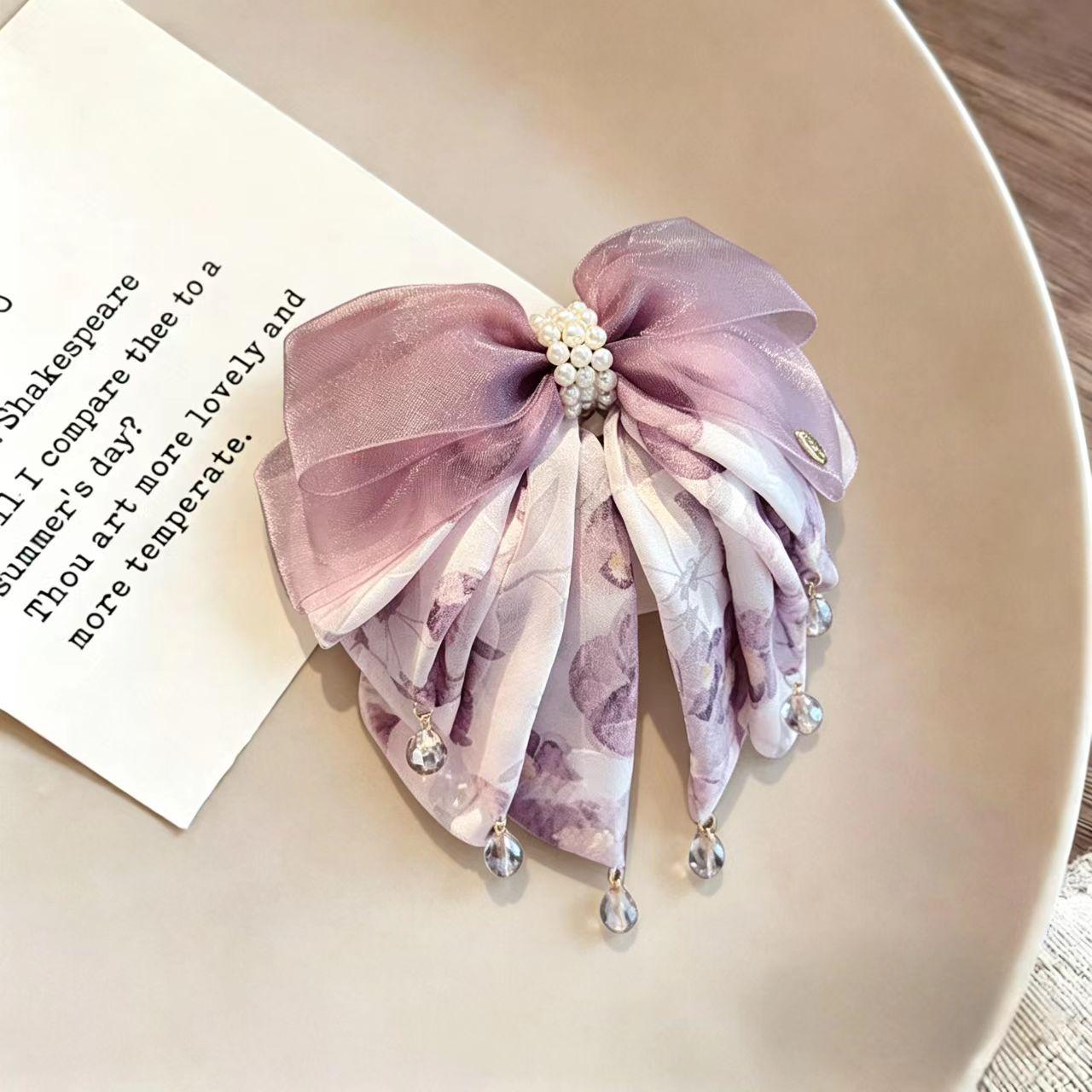 2026 Spring/Summer Gradient Pleated Bow Ponytail Claw Hair Clip