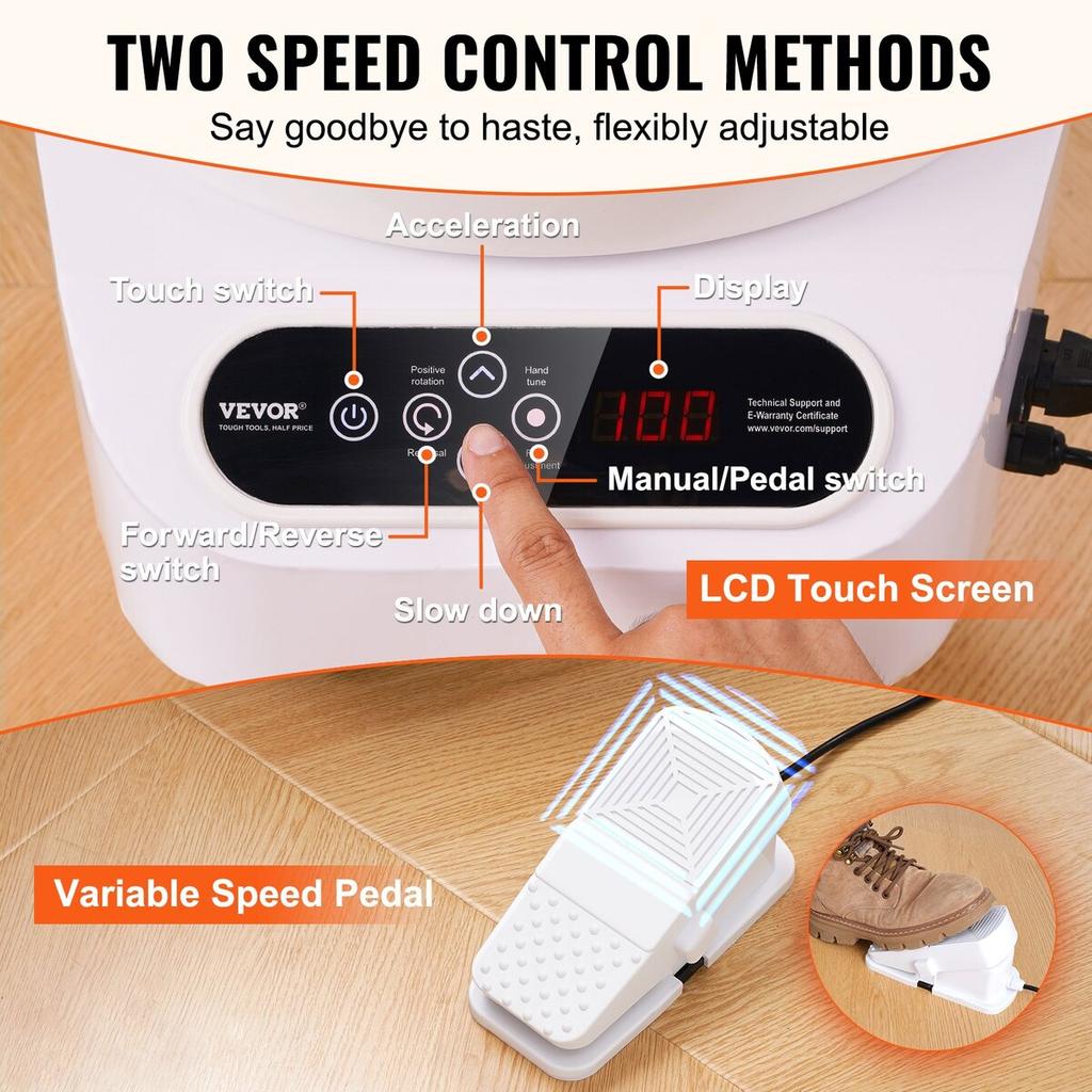 Pottery Wheel 11in Ceramic Wheel Foot Pedal Touch Screen 450W 3 Legs White