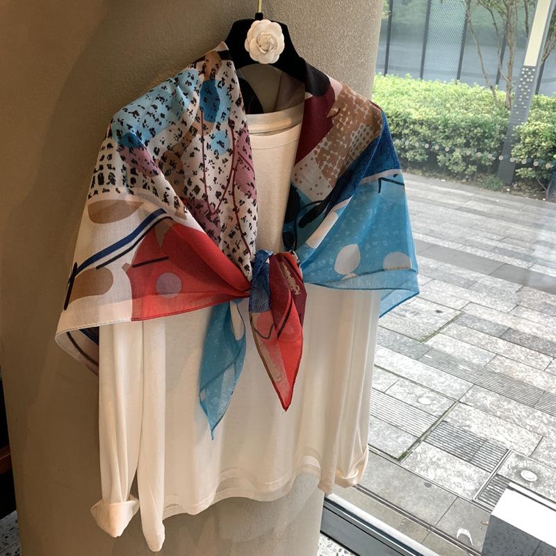 Large Square Scarf Silk Scarf Women'S Spring, Autumn And Summer Sunscreen Scarf With Shirt Neck Protection Scarf Thin Shawl Silk Scarf