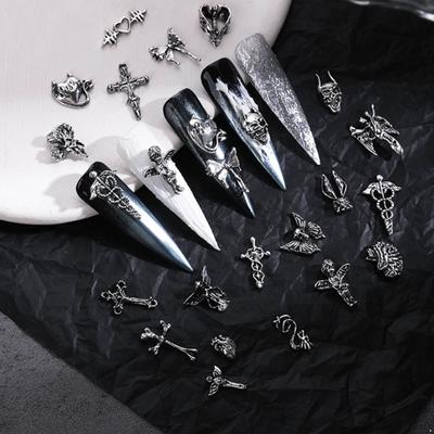 10Pcs Halloween Nail Charms Decorations 3D Metal Alloy Skull Cross Vintage Punk Style Nail Art Charms for DIY Manicure Nail Design Art Supplies