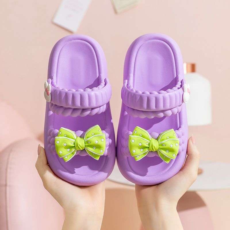 Girls' Sandals Summer 2025 New Middle-aged and Older Children's Beach Non-slip Bows, Foreign-style Thick-soled Parent-child Cool Slippers