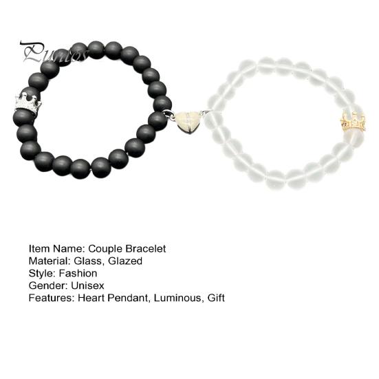 2ks Ručně vyráběný náramek s korunkovými korálky Svítící srdce svítící ve tmě elastický párový náramek Muži Ženy Milovník Dárek