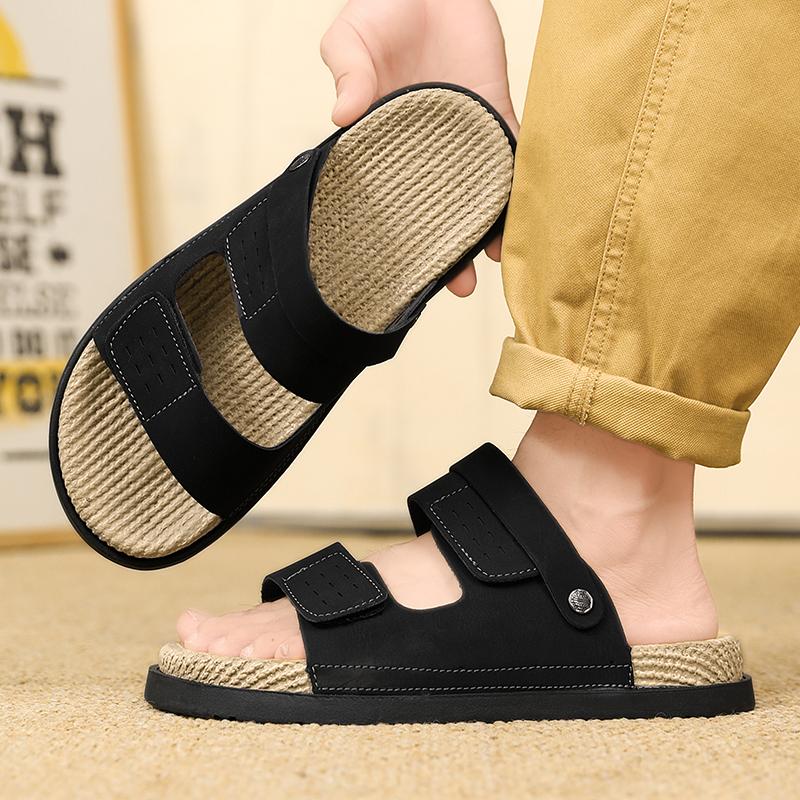 Fashion Fashionable Thick Soled Comfortable Men's Slippers Beach Vacation Casual Sandals Outdoor Non Slip Soft Leather Dual-use Slippers