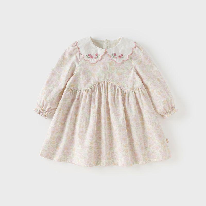 David Bella Spring Long-Sleeved Dress 2026 New Style Girls Princess Dress Baby Embroidered Doll Collar Dress Off-White Printed [Ready Stock] 130