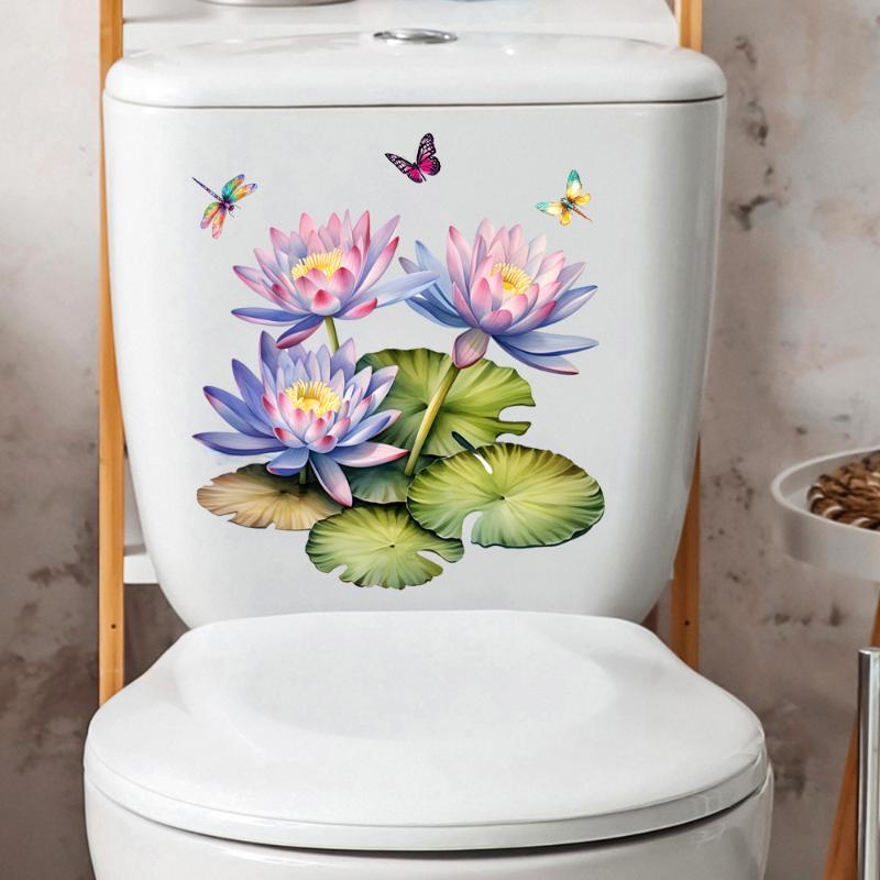 Bathroom Toilet Seat Sticker Self-Adhesive Floral Butterfly Decals Toilet Stickers For Cistern Bathroom Wc Restroom Decor