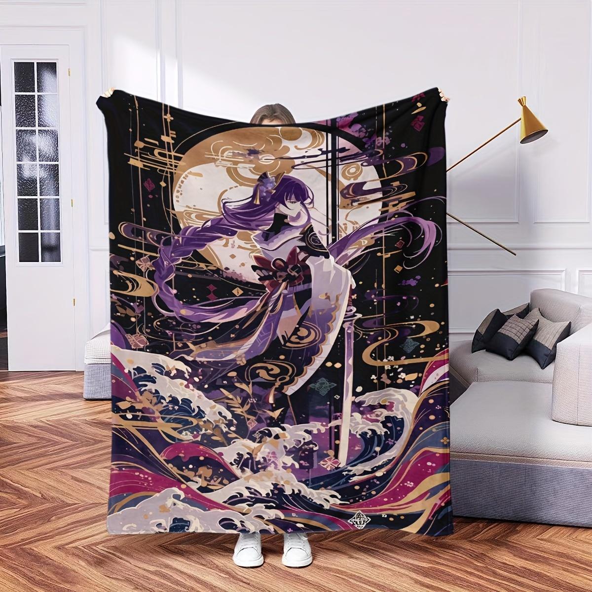 

Elegant Anime Character Blanket - Soft Cozy Throw with Purple Waves Design, Perfect for Home Decor, Unique Gift for Art Lovers 75x90cm