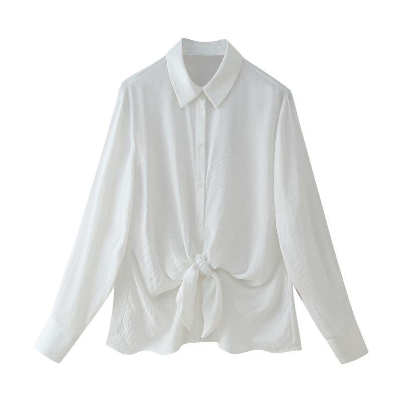 

Kaslead New Arrival Women s Fashion Style Bow Tie Drape Loose Long Sleeves Lapel Casual Shirt 2298057 White L