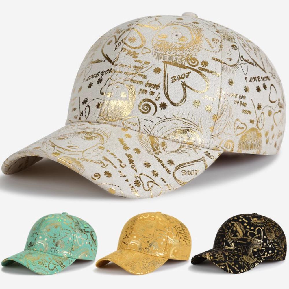 Golden Sketch Print Graffiti Baseball Cap Cotton Adjustable Visor Cap Hip Hop Curved Brim Baseball Hats For Man Women Unisex