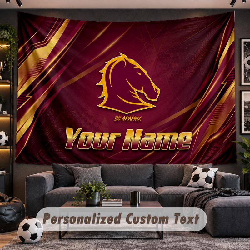 Wall Hanging Tapestry Custom NameBrisbane Broncos Pattern Personalized Printed Fabric Wall Decor