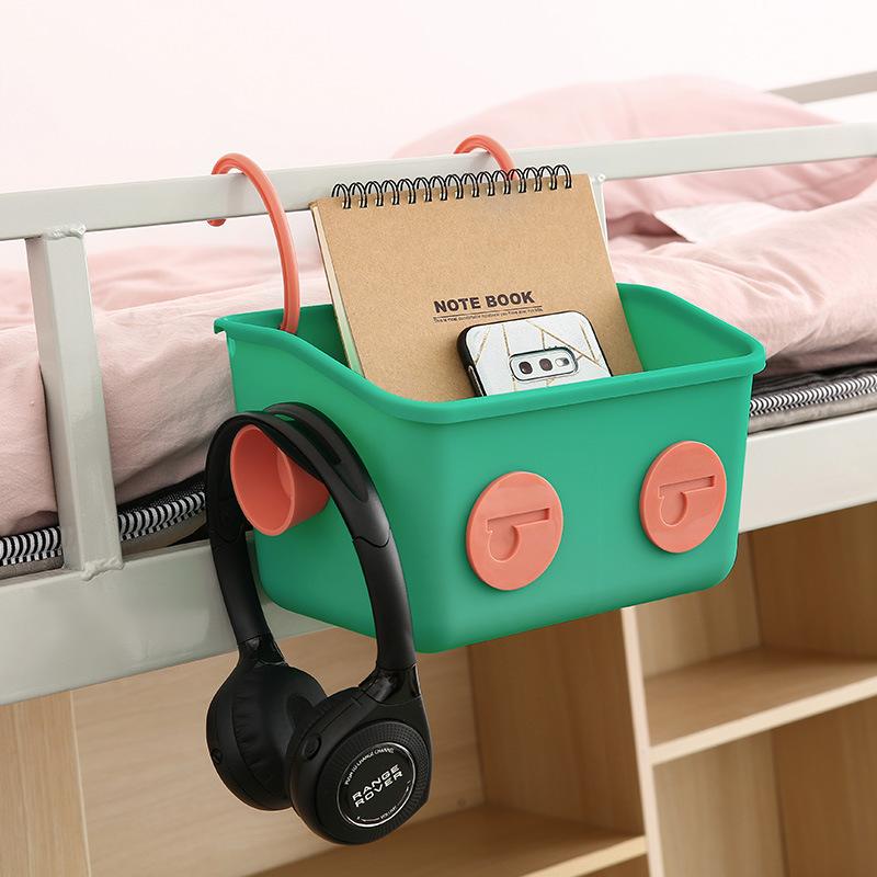 Bedside Hanging Basket Storage Basket No Punching Dormitory Plastic Bedside Storage Basket Foldable