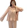 Autumn new double-sided island velvet pajamas women's new lace solid color long-sleeved trousers doll collar loungewear sweet