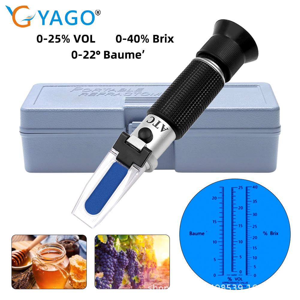 3-in-1 Handheld Refractometer: 0-40% Brix Sugar Meter, 0-25% Alcohol Tester, 0-22° Baumé Gauge