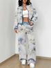 Splicing Autumn and Winter New European and American Fashion Sense Women's Clothing Floral Printing Suit Women