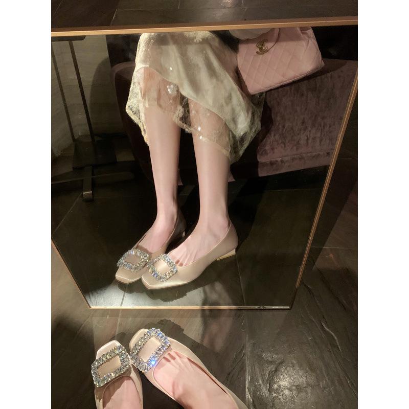 

Туфли Квадратный Носок Экстравагантные Стразы Квадратная Пряжка Мелкий Вырез Повседневные Низкий Каблук Одинарные Туфли Женские 40 телесный