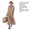 Women Summer Long Dress Tie Neck Short Sleeve Flowy Beach Sundress Casual Loose Vacation Long Dress with Pockets