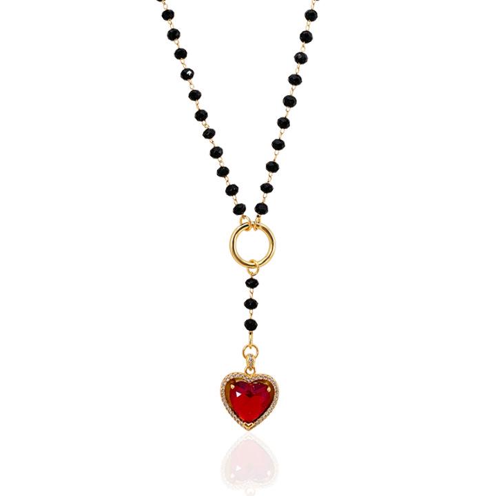 Minimalist Red Gemstone Heart Pendant Necklace - Women's Luxury Jewelry