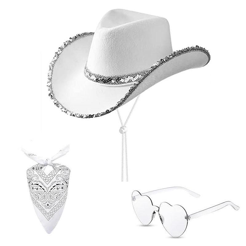 Makeup Costume Prop Set With Cowgirl Cowboy Hat Glasses And Bandana For Party Costumes