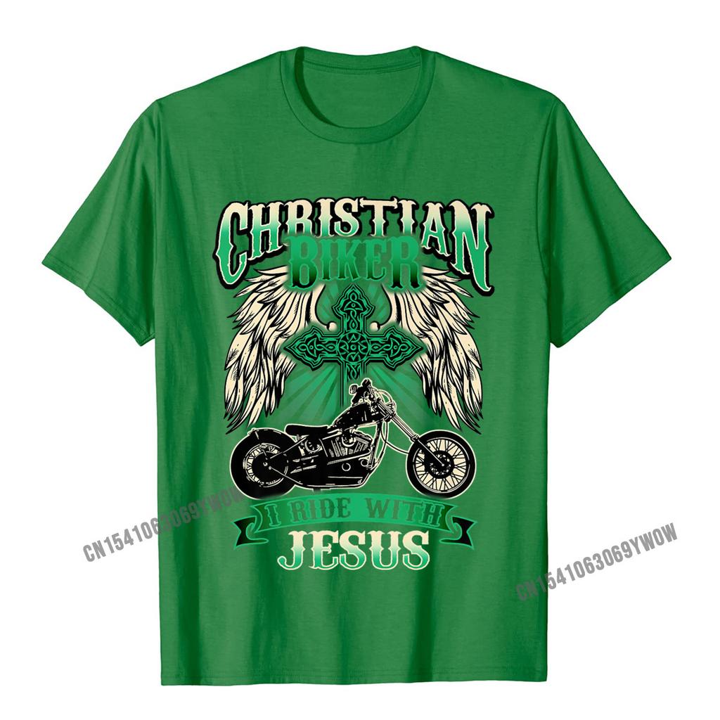 Christelijke Biker Ik Rij Met Jezus Religieuze Achterkant Motorfiets Premium T-shirt Camisas Unisex Geprinte Tops Shirt Voor Unisex Katoen