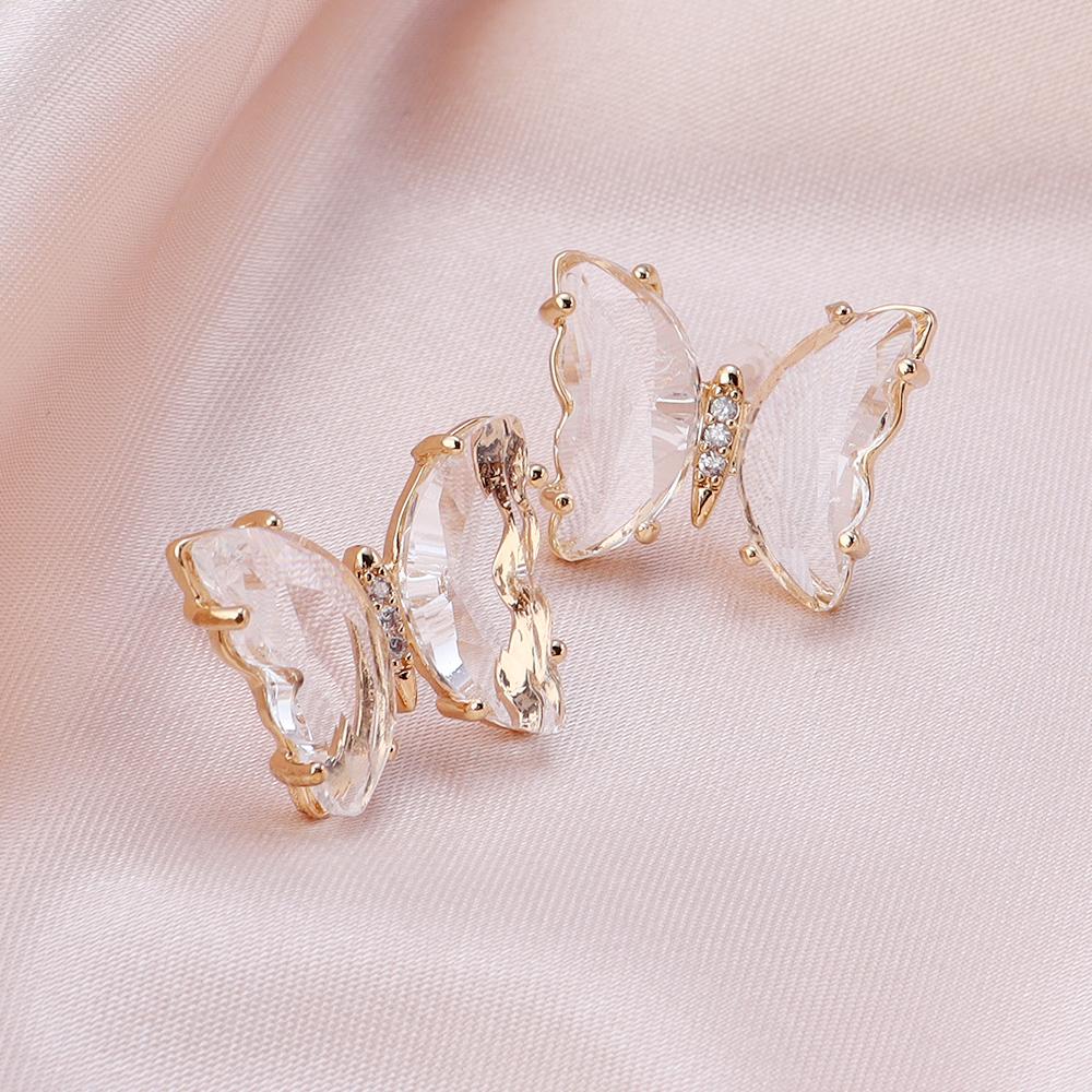 

A Pair 15×20mm Copper Earrings Crystal Glass Colorful Butterfly Shaped Ear Hooks Diy Women s Exquisite Gift Accessories прозрачный