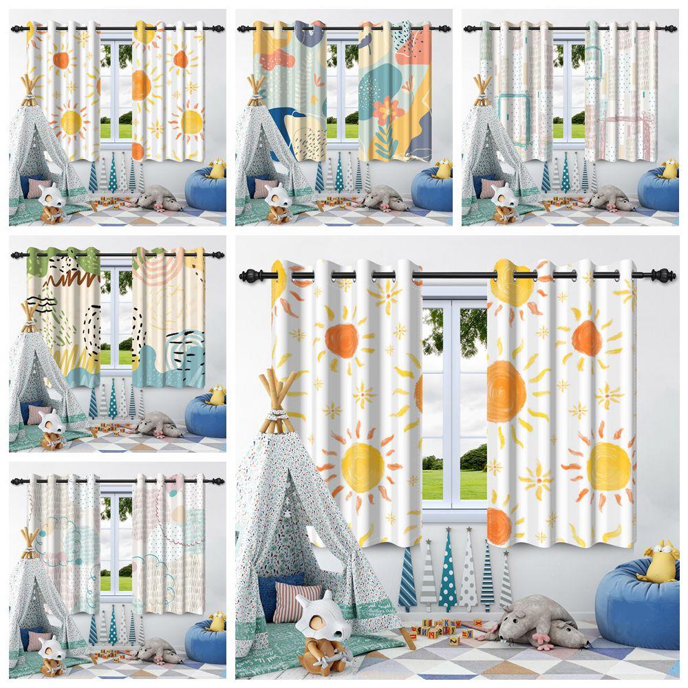 2pcs Curtains Cute Pattern Children Bedroom Daily Home Living Room Apartment Window Decor Blackout Curtains Heat Insulation