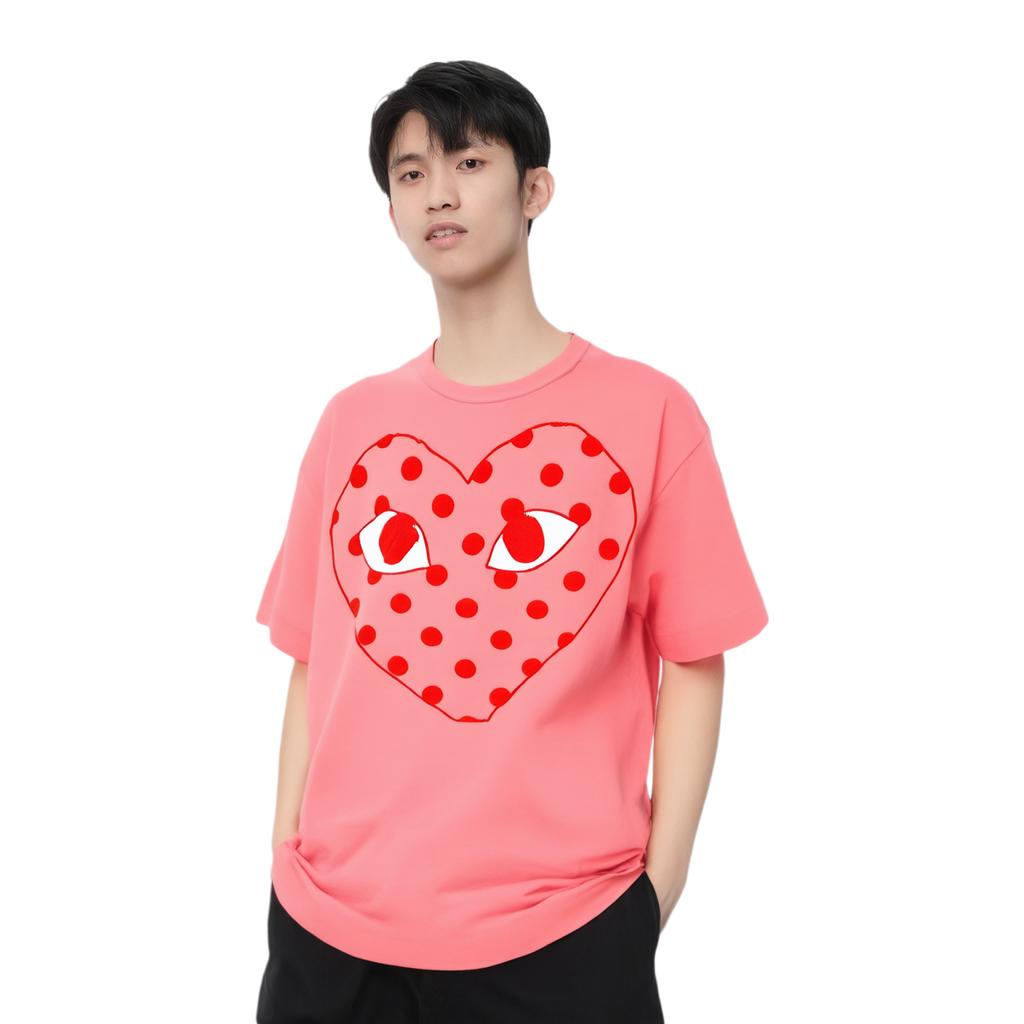 Camiseta rosa con logo de lunares pastel Comme des Garçons PLAY para hombre AZ-T276-051-3