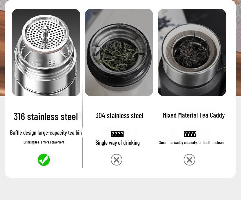 Stainless Steel Thermal Cup with Tea Separator and Portable Lanyard for Men