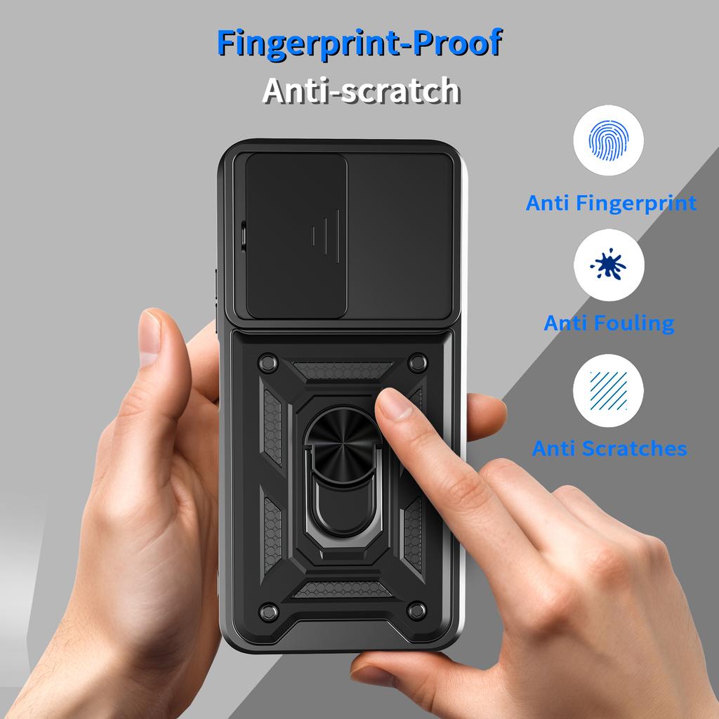 For Xiaomi Poco M7 4G (169mm) Case with Slide Camera Lid PC+TPU Kickstand Phone Cover
